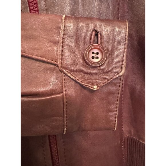 Vintage  Leather Jacket Womens Size 38 Burgundy Full Zip Made In Spain - Picture 5 of 9